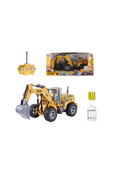 Toysea 1:30 RC Excavator Truck with Light, USB Charger, 4 Functions & Durable Realistic Construction Design