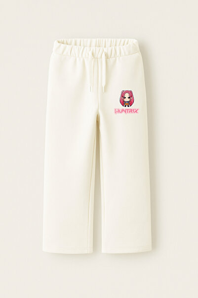 fasardi Kpop Demon Hunters Huntrix Mira Printed 3 Thread Girls' Black Wide-Leg Sweatpants – Comfortable