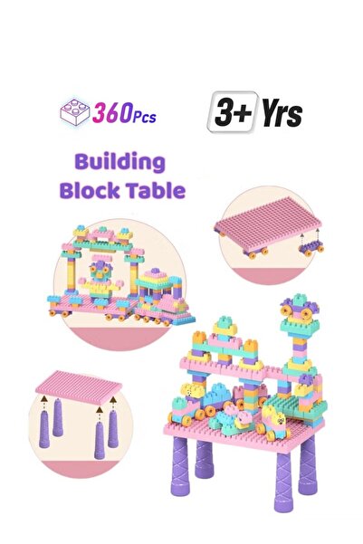Generic Building Blocks Table Macaron Color Stacking Blocks DIY Assembled Educational Toys with Stool