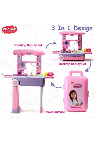 Chanak Beauty Set Suitcase on Wheels – 25-Piece Portable Makeup Trolley for Girls 3+