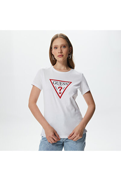 Guess Kadın Marka Logolu Pamuklu Günlük Kullanıma Uygun Beyaz T-Shirt W1YI1BI3Z14-G011