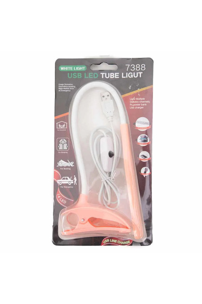 WHITE Light USB LED Tube Light (7388), Mini Clip-On Reading Night Light, USB Night Light, LED Clamp