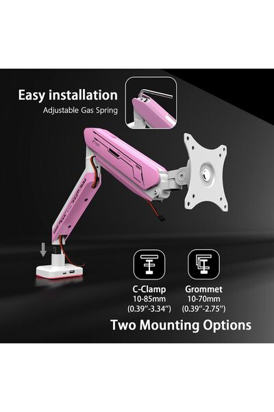 Generic ETHU Single Heavy Duty Monitor Arm for 17-42 inches, 15KG, 30 RGB Lighting, VESA 75/100mm, Rosy