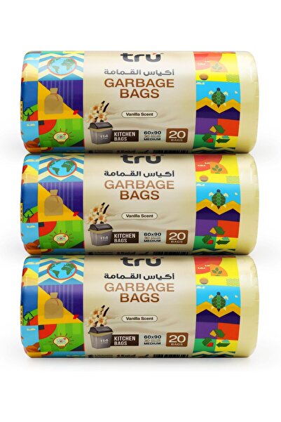 Tru ® أكياس قمامة برائحة الفانيليا، لفافة مضغوطة، 60×90 سم، 30 جالونًا (20 قط...