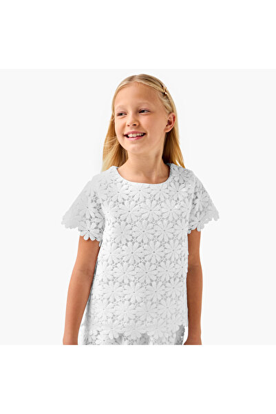 Juniors All-Over Embellished Top with Short Sleeves