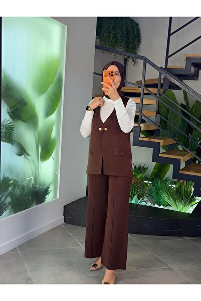 Armine طقم تريكو محبوك بزرين طقم فيست من تريند 25YTD6117 بني