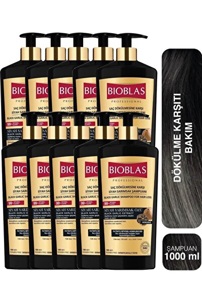 Bioblas Saç Dökülmesine Karşı Siyah Sarımsak Şampuanı 1.000 Ml Saç Dökülmesine Karşı Güçlendirici 10 Adet