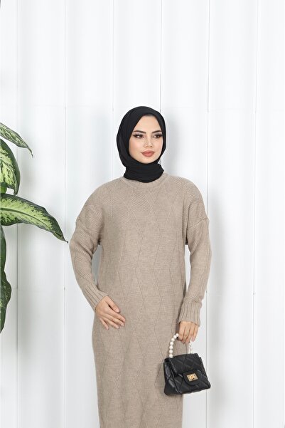 NİSUM MODA Diamond Patterned Knitwear Dress