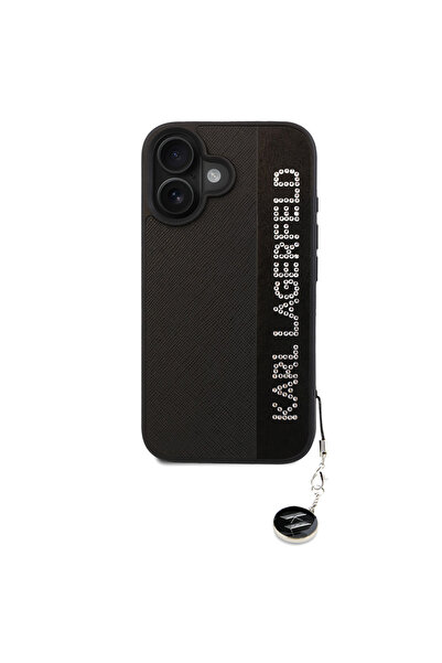 Karl Lagerfeld Stony Saffiano Rhinestones iPhone 16 Kl Scribe Case with Keychain