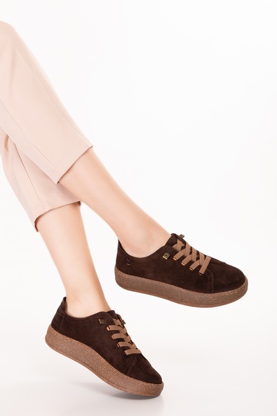 Gondol Genuine Leather Daily Comfortable Rubber Laced Casual Shoes In.525 Brown Suede