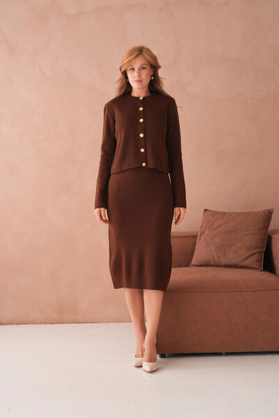 Park Karon Women's Crew Neck Button Detail Textured Jacket Dress Two-Piece Knitwear Set