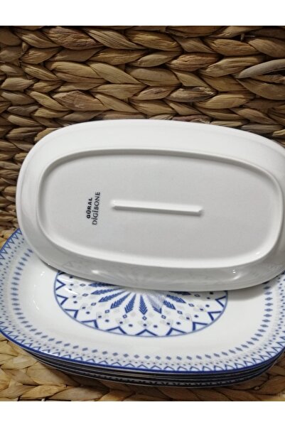 Güral Porcelain Digital 3 Pieces 24 cm Salad, Presentation, Boat Plate (1 Piece Napoli Knife as a Gift)