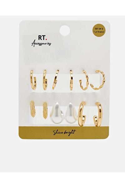 REDTAG أقراط نسائية مرصعة بالذهب (عبوة من 6 قطع)