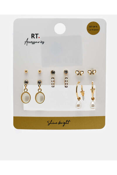 REDTAG أقراط نسائية مرصعة بالذهب (6 أزواج)