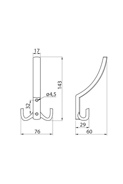 GTV Cârlig clasic K23, cromat, înălțime: 143 mm