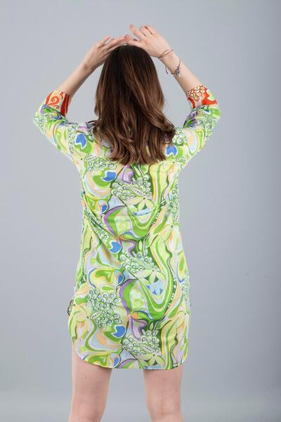 Bonitas Beachwear Vual Short Shirt Green Flower