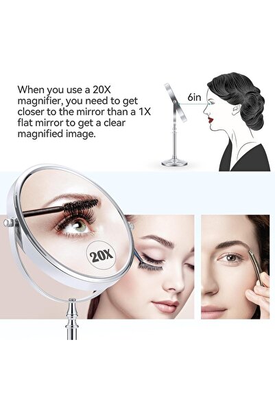 MIYADIVA 20x Magnifying Double-Sided Mirror 1X/20X on Stand, 8.6-inch Tabletop, 360° Rotation