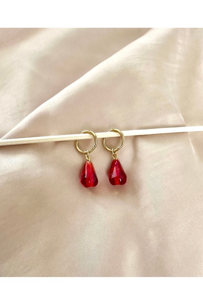 Atelier Çağla Orange Red Pomegranate Murano Bead Steel Hoop Earrings