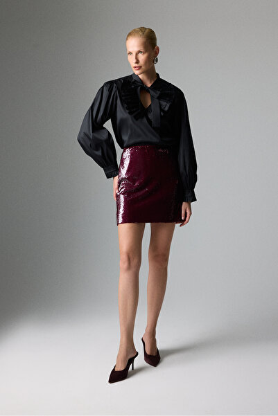 Roman Payetli Mini Etek Vişne K2615020_115