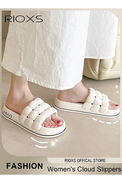 RIOXS نعال سحابية نسائية، صندل سحابي مضفر خفيف الوزن ناعم بحزام، غير قابل للا...