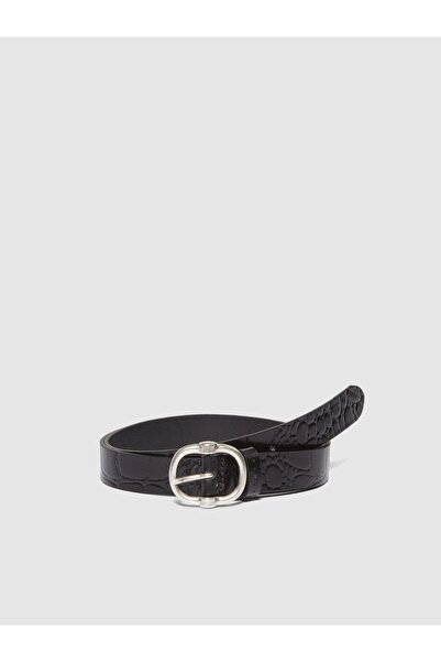Sisley 100% Leather Crocodile Pattern Belt Women's Black Belt - 323A6G8Zwl01M