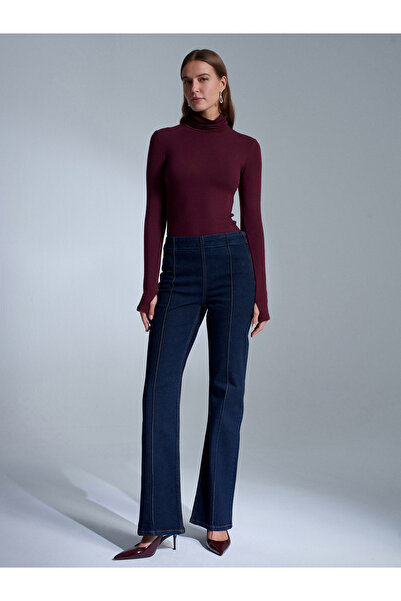 Dilvin 72080 Jeans cu fermoar lateral și cusături detaliate - bleumarin