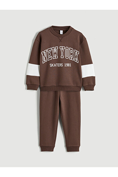 LC Waikiki LCW Kids Brown cu imprimeu Hanorac pentru băieți tricou și pantaloni de trening