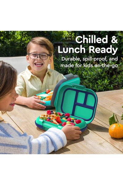 Bentgo Kids Leakproof Lunch Box with Reusable Ice Pack, 4-Compartment Bento (Green/Navy)