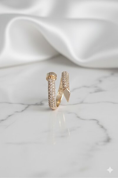 Dorvina Brass Women's Ring Gold Color Nail Model with Zircon Stone |   Stylish and Durable Jewelry, Accessory