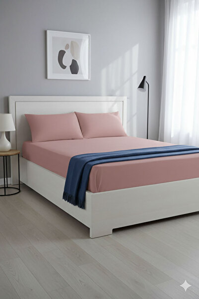 FAVORA 100% Cotton Ranforce Premium King Size Fitted Sheet Set - Powder