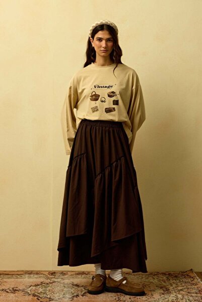 Ceylan Otantik Bitter Brown Polyviscon Bohemian Floor Skirt