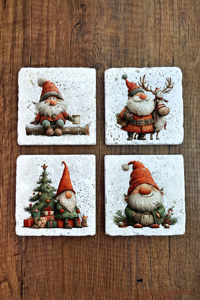 Begoloni Stone Decor Natural Stone Coasters - Christmast Clipart Printed 10X1...