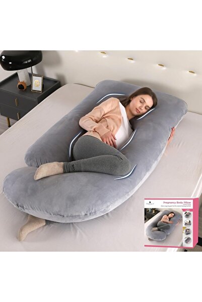 genernic G-shaped Full Body Maternity Pillow with Removable Velvet Cover, 1.47 m (Blue Grey)