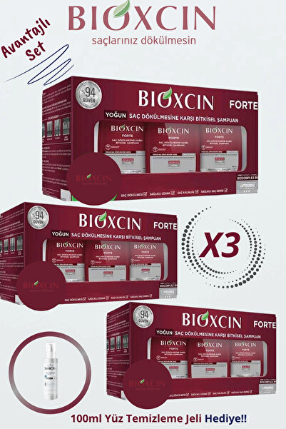 Bioxcin Forte Anti-Hair Loss Shampoo for All Hair Types 3X300Ml (3 Pcs) + Face Washing Gel Gift