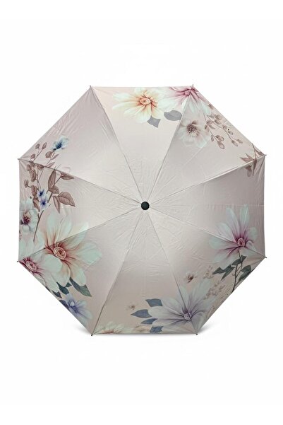 Elioure Lacivert ve pembe çiçek desenli otomatik katlanabilir şemsiye
