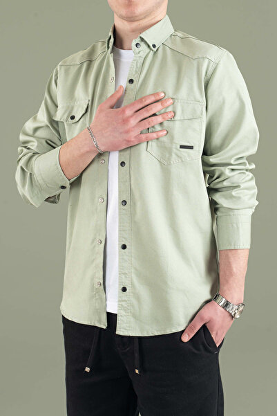 bombe Slim Fit Tight Fit Men's Denim Shirt Mint