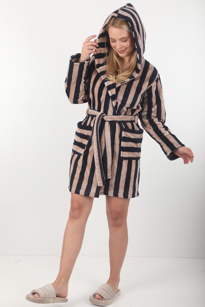 Wild Love Γυναικείο κοντό φόρεμα με κουκούλα με ρίγες από 100% μπαμπού