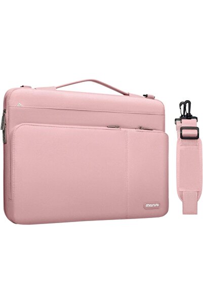 Generic MOSISO 360 Protective 16-inch Laptop Shoulder Bag - 3 Front Pockets, PU Handle, Pink