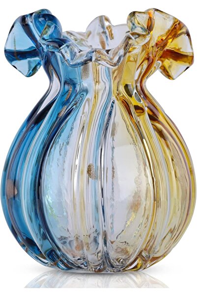 DOVDOV مزهرية زجاجية منفوخة يدويًا ذات فوهة واسعة - قطعة فنية زخرفية للمنزل و...