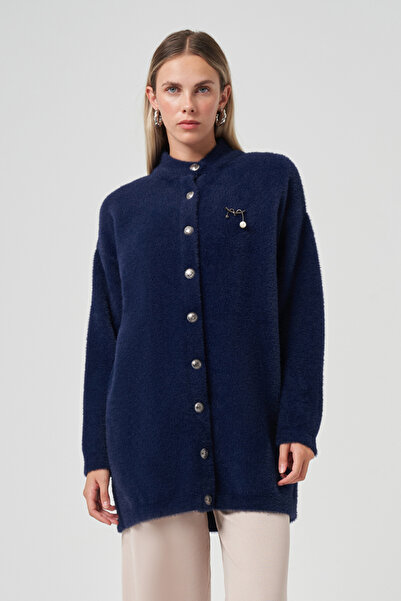 Nuss Button Detail Angora Cardigan 7005 Navy Blue
