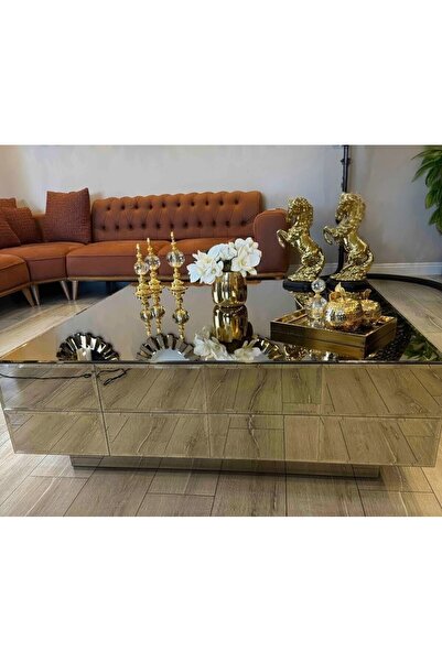 LUXURY VİLLA LUXURY KOMPLE BRONZ AYNALI ORTA SEHPA 90X90 YÜKSEKLİK 32CM