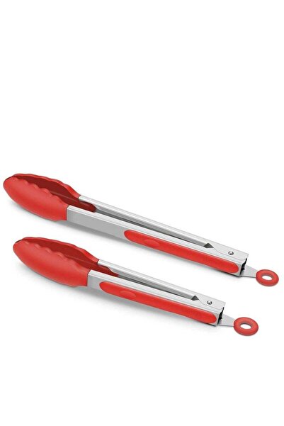 fulina 2 Pack Red Kitchen Tongs, Premium Silicone BPA Free Non-Stick Stainless Steel BBQ Cooking Grilling L