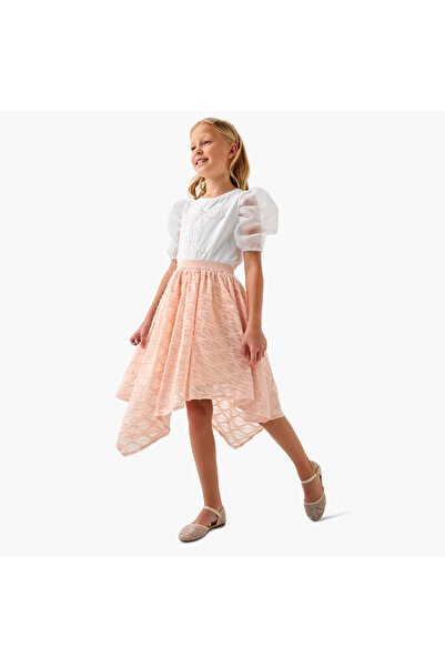 Juniors Textured Asymmetric Skirt with Elasticated Waistband