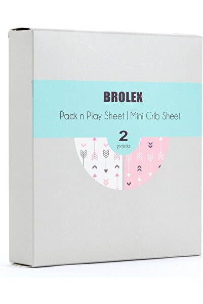 genernic BROLEX Stretchable Pack 'n Play Crib Sheets, 2-Pack, Jersey Fabric, White/Pink Arrows