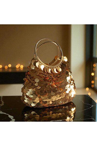 Luna Jewelry Kadın El Yapımı Gold Glam Payetli Abiye Parti Çantası