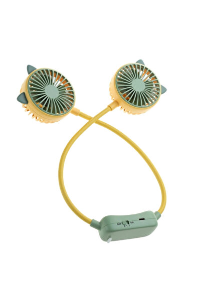 Cute مروحة رقبة محمولة قابلة للطي برأسين على شكل قطة، بدون استخدام اليدين - ل...