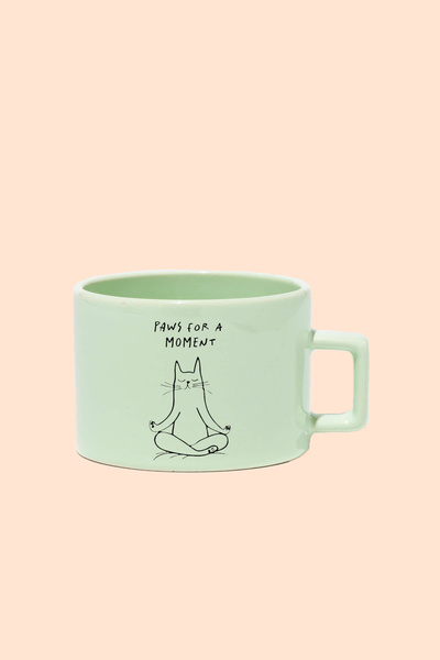 megodesignn Meditasyon Yapan Kedi Tasarımlı Yeşil Seramik Çay & Kahve Kupası, Paws For A Moment Yoga