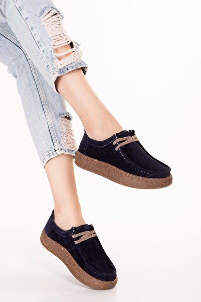 Gondol Genuine Leather Daily Comfortable Rubber Laced Casual Shoes In.610 Navy Blue Suede