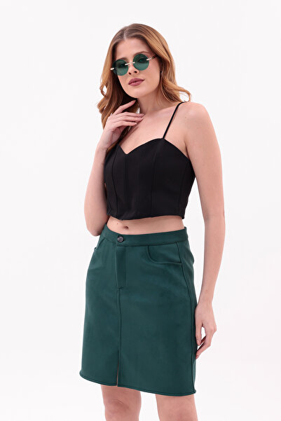 Eseclass Women Suede Oversized Mini Skirt