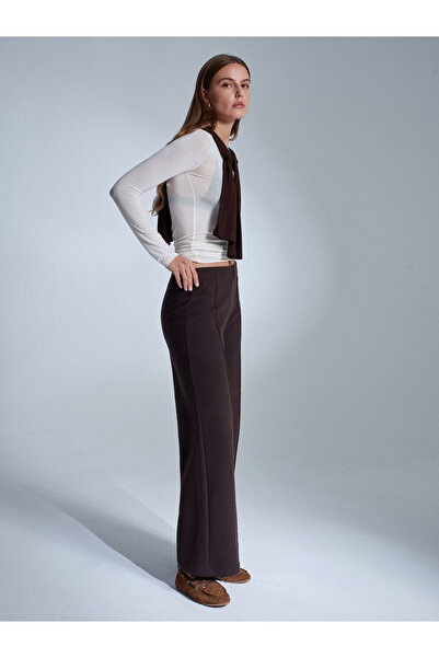 Dilvin 71941 Elastic Waist Wide Leg Sweatpants-Dark Brown